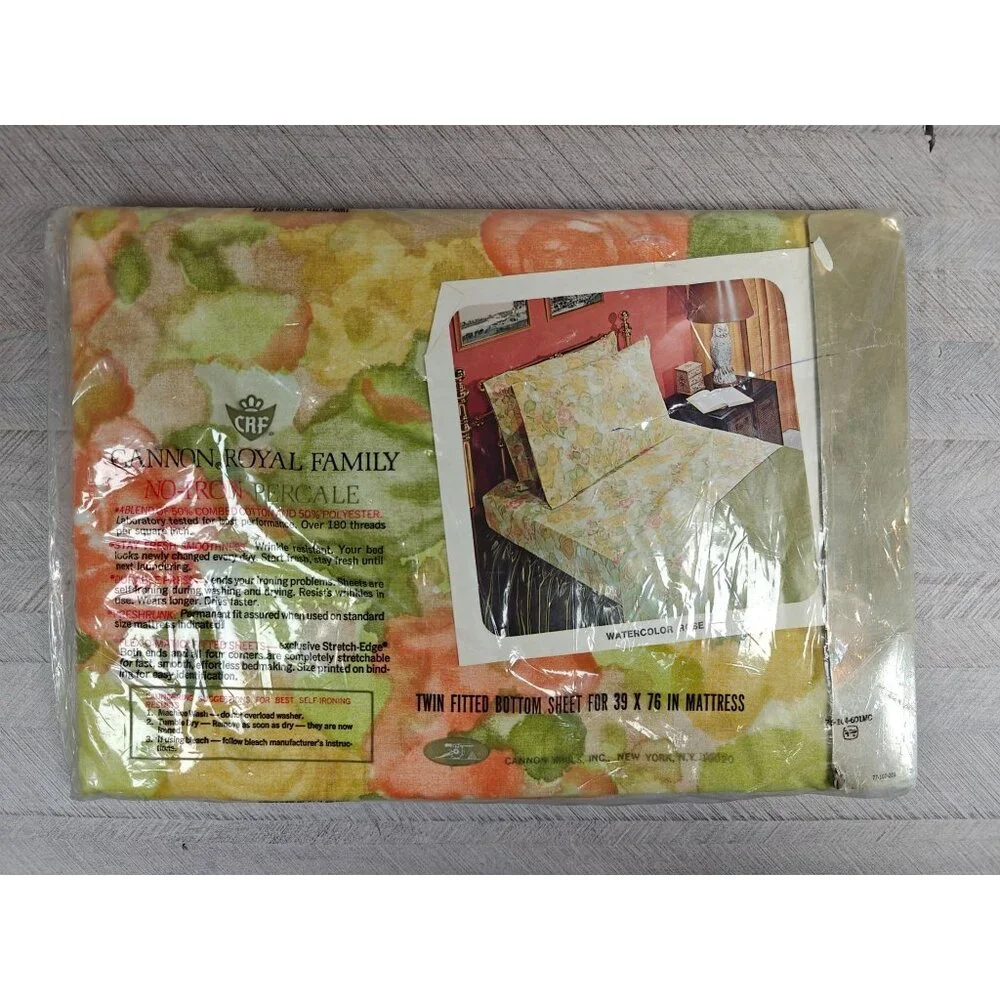 Vintage Cannon Twin Fitted Sheet Watercolor Rose Royal Family No-Iron Percale
